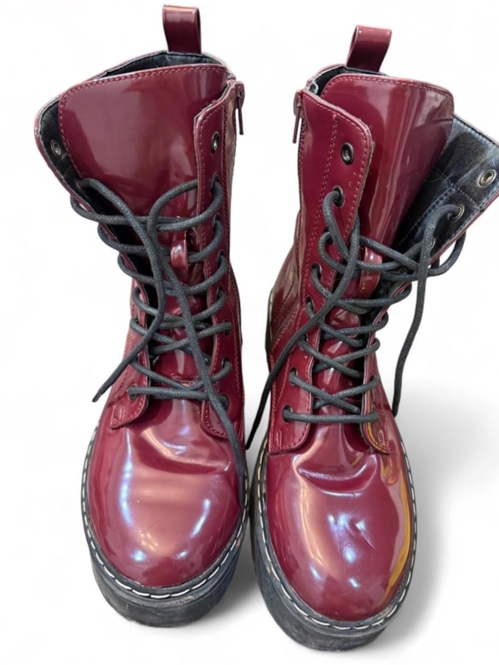 UNIONBAY Women's Shiny Wine Lace-Up Combat Boots